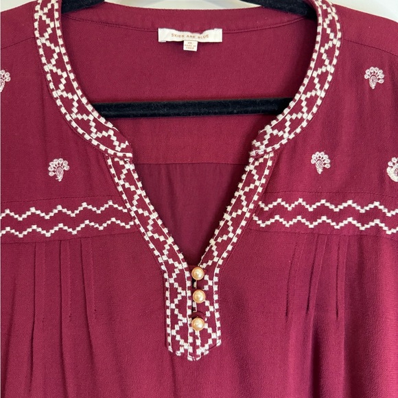 Skies Are Blue Wine Red Embroidered Boho Top - Picture 3 of 5